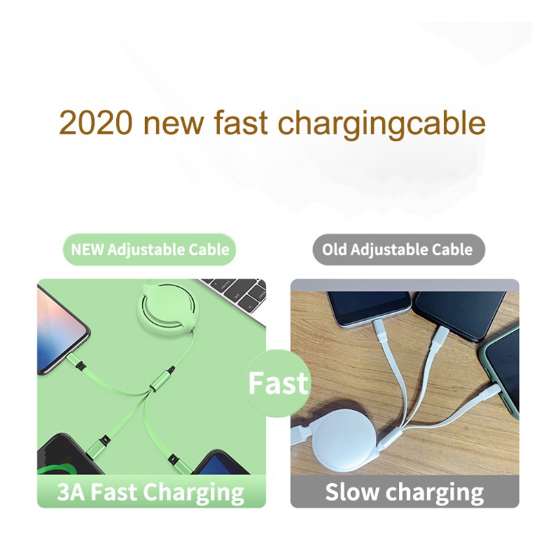 Vaorlo 3 in 1 Kabel Charger USB Retractable Fast Charging Untuk Smartphone Universal