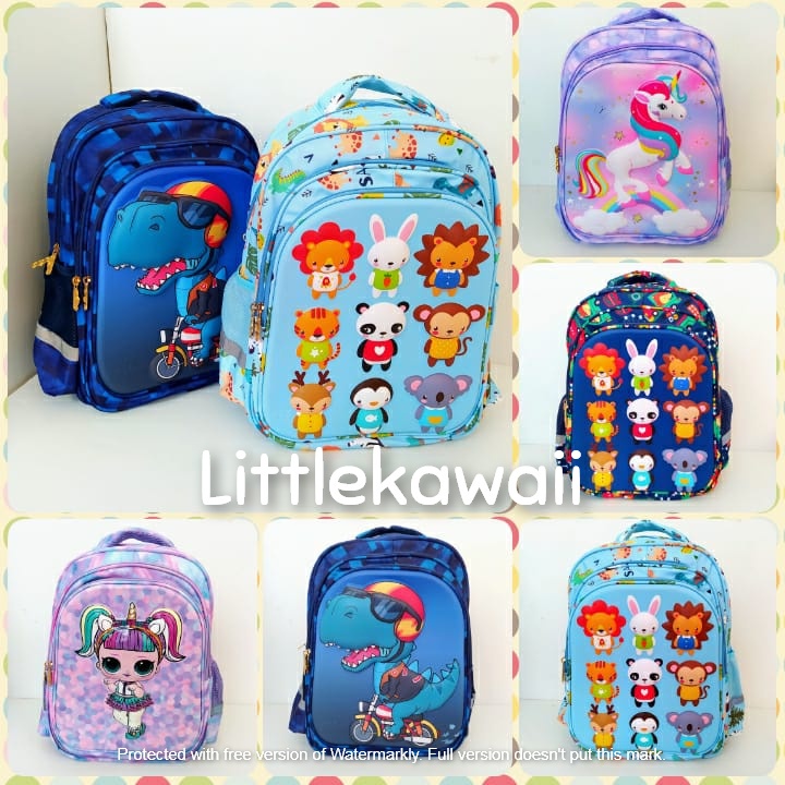 LK/Tas Ransel Sekolah Anak Embos Hardcase Frozen Unicorn Superhero 2 Kantong PAUD TK SD Import