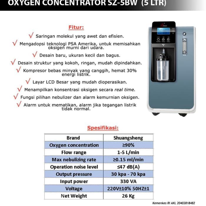 Oxygen Concentrator 5 Liter SZ-5BW