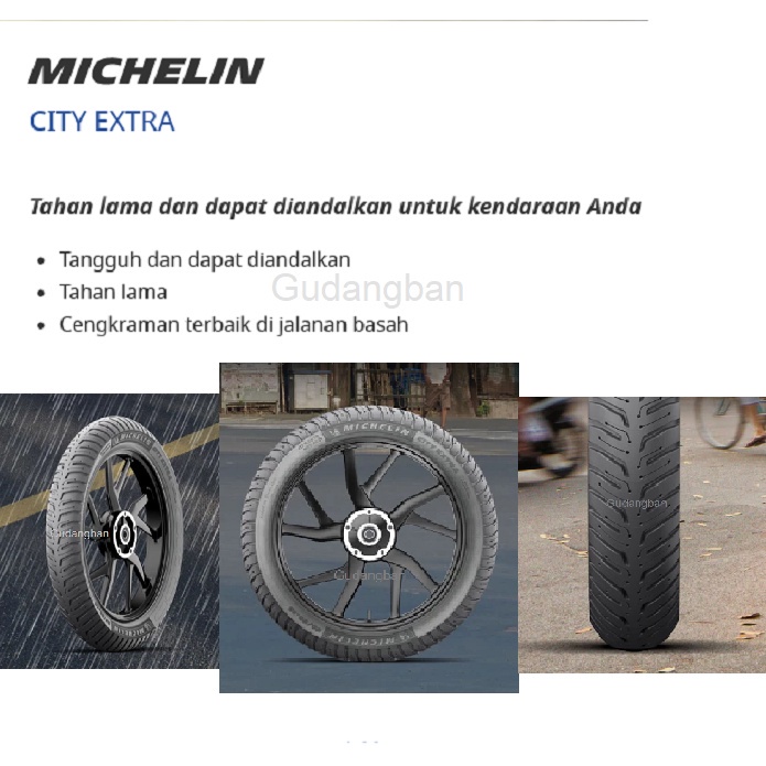 Paket Michelin City Extra 80 90 14 dan 90 90 14 Tubeless Ban luar Motor Matic Mio Beat Vario FREE PENTIL