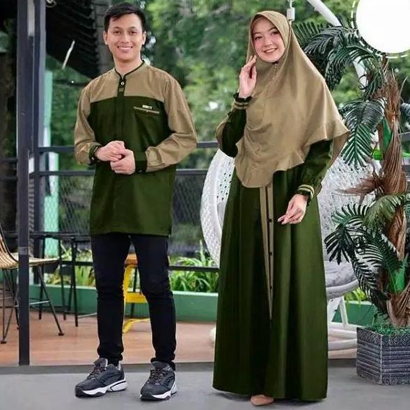 Terbaru Gamis Couple L Xl Jumbo Busui Kondangan Free Hijab Warna Hijau Army
