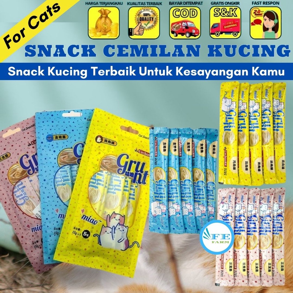 Cemilan Kucing Food Cat Grunt Makanan Penggemuk Kucing 15gr FEFARM