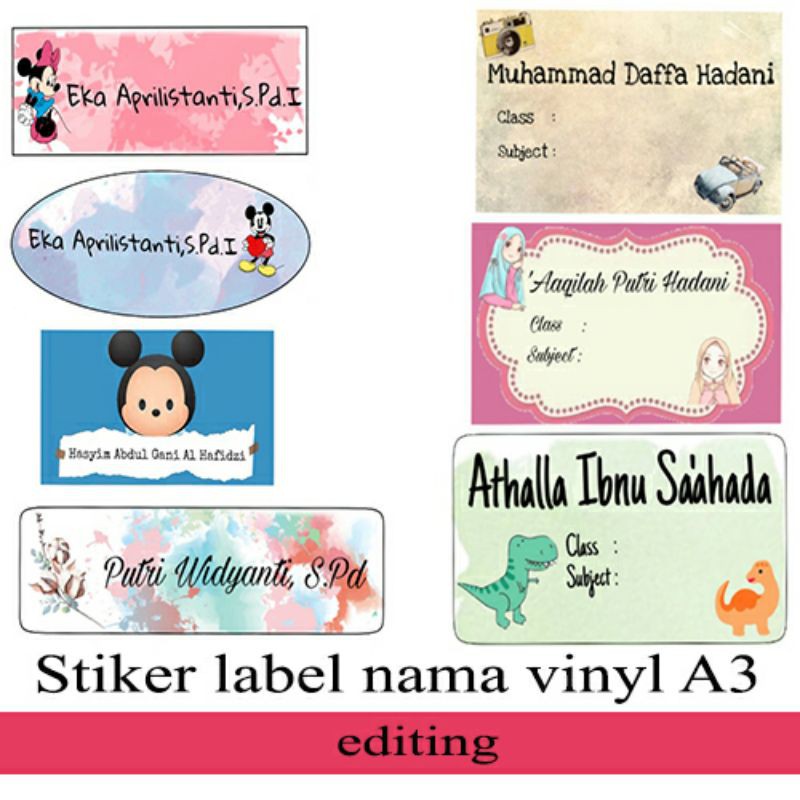 Jual STIKER LABEL NAMA VINYL A3 EDITING TANPA CUTTING | Shopee Indonesia