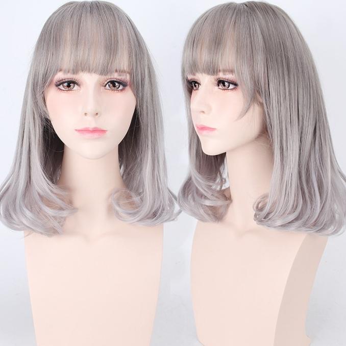 LOL-31 wig daily lolita rambut palsu gradasi pendek abu gray