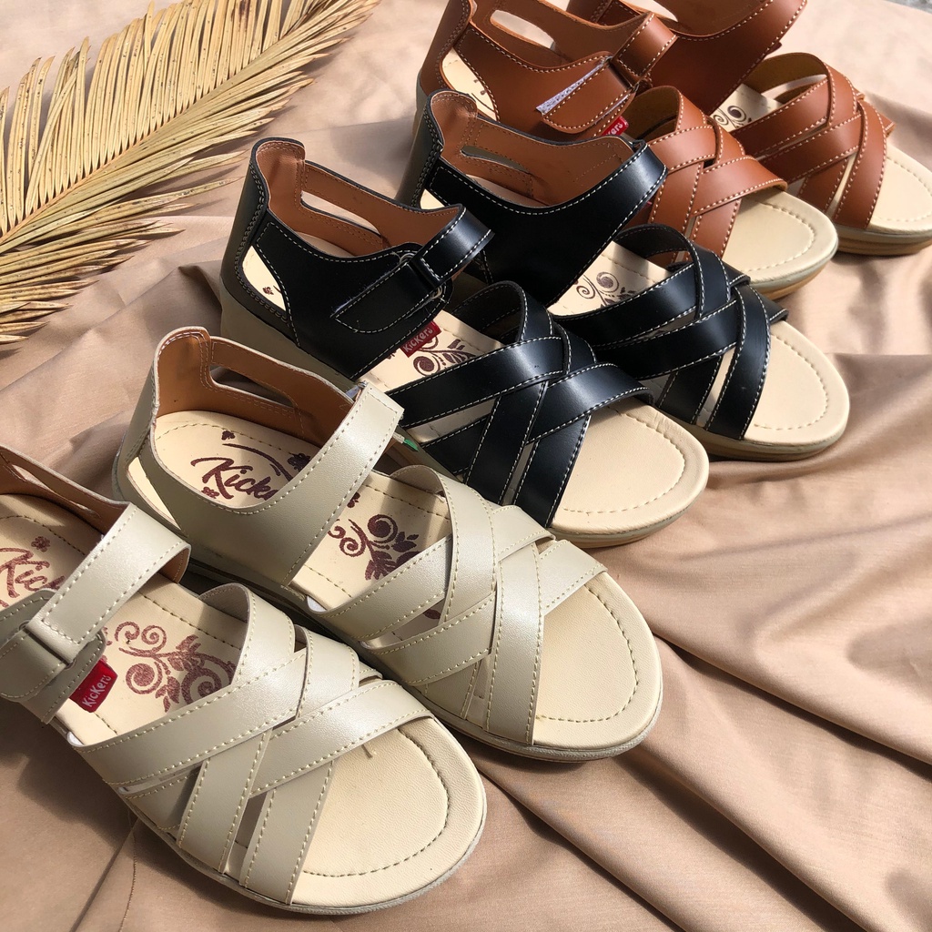 Sandal slop wedges kokop polos tinggi 5cm fashion wanita cantik casual variasi tali perekat SLOP KAMPUS 4