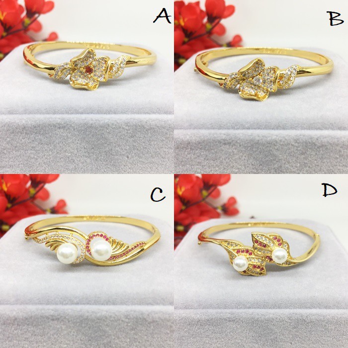 Gelang Meili Melyn Bangle Mutiara Mata Zircon Bunga Lapis Emas Asli - BB326