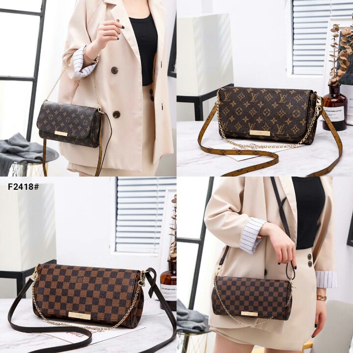 READY TAS WANITA Lv Favorite Chain And Leather Strap Crossbody Bag F2418G
