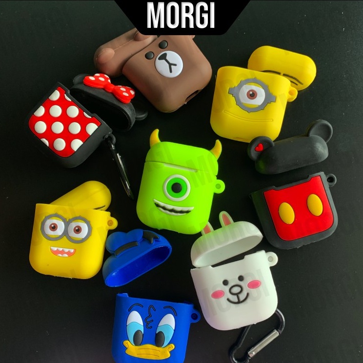 Case Airpods 2 Karakter Lucu Casing Gen 1 Inpods 12 i12 Silikon Hitam Polos 3D Boba Minnie Silicone