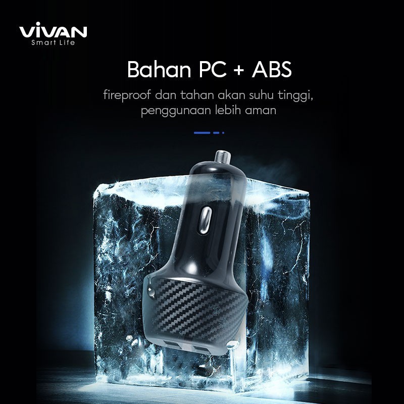 Car Charger VIVAN CC02Q 30W Dual Port USB-A 3A Quick Charge 3.0 - Garansi Resmi 1 Tahun