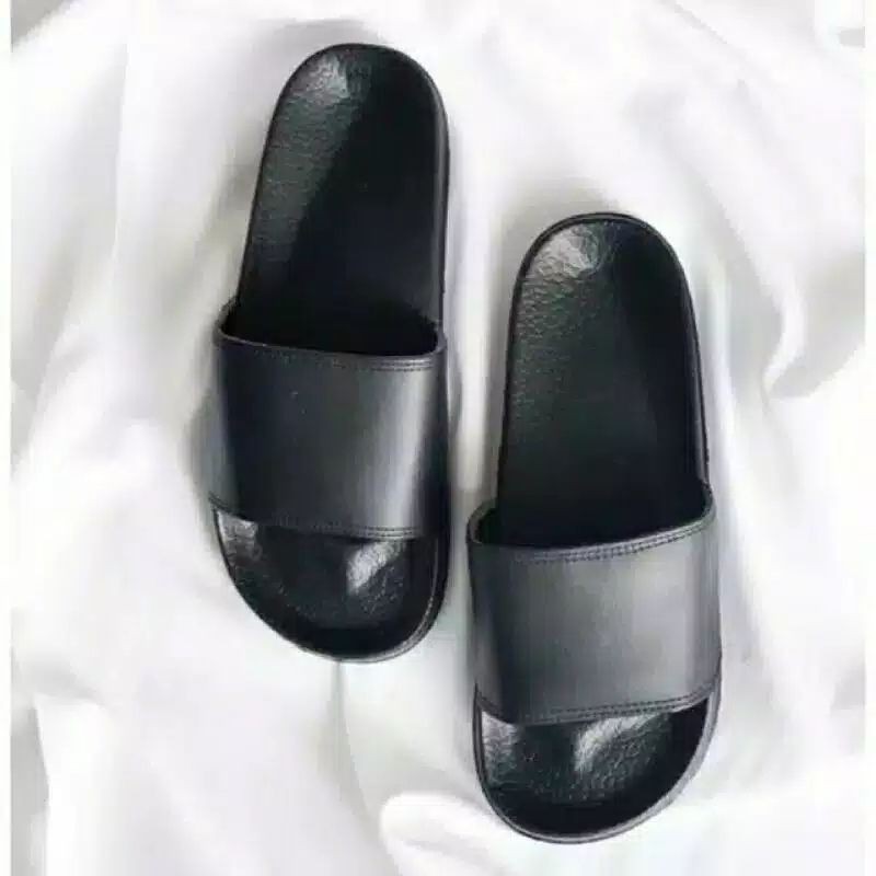 Sandal Slop Hitam Polos | Sandal Slide Polosan (Plus Paperbag)