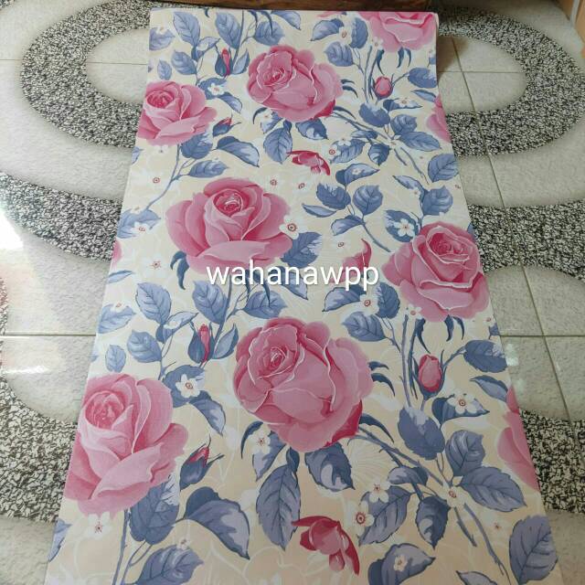 Wallpaper Dinding Mawar Pink Biru