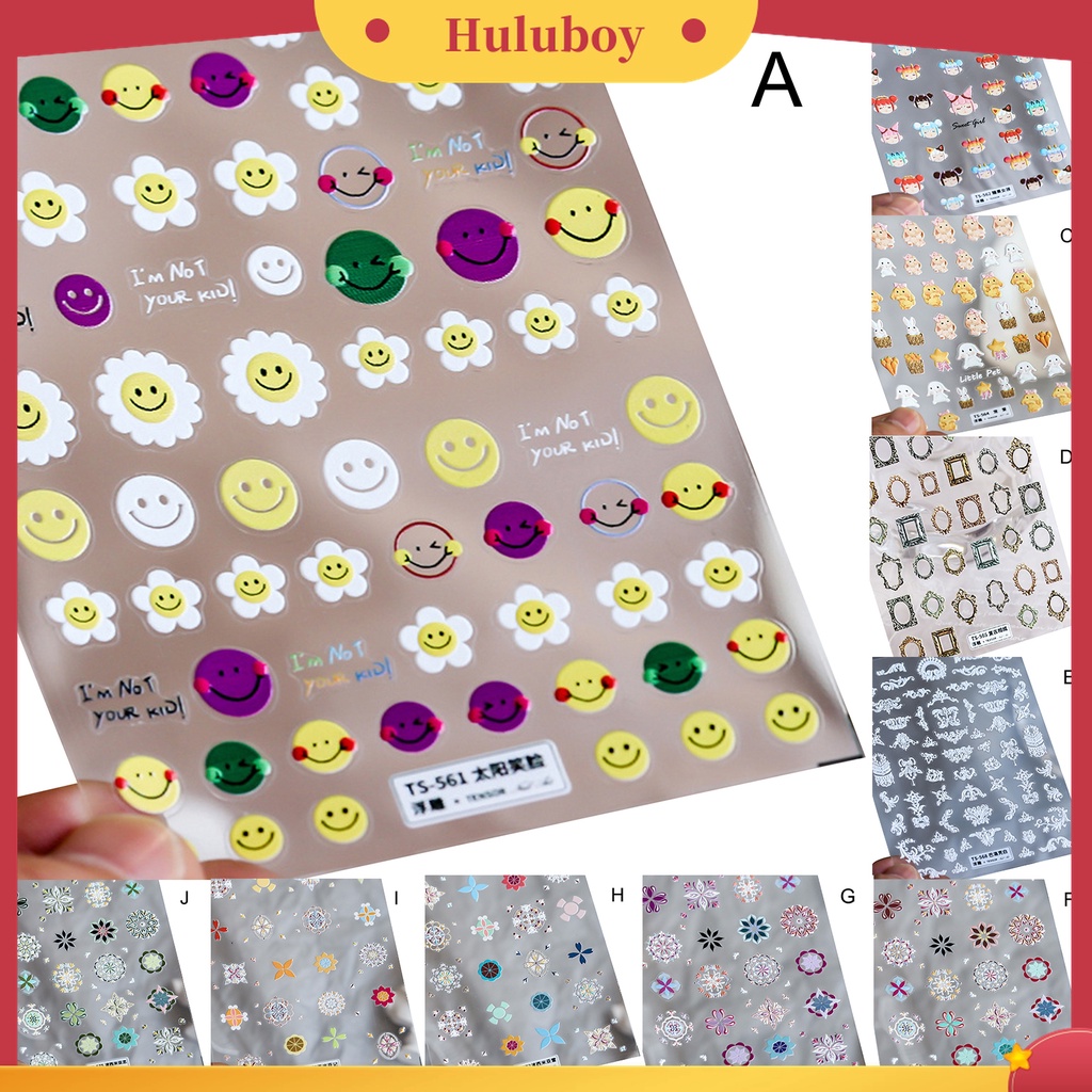 Huluboy Huluboy♡ Stiker Kuku Motif Kartun Hewan 5D Warna-Warni Untuk Manicure