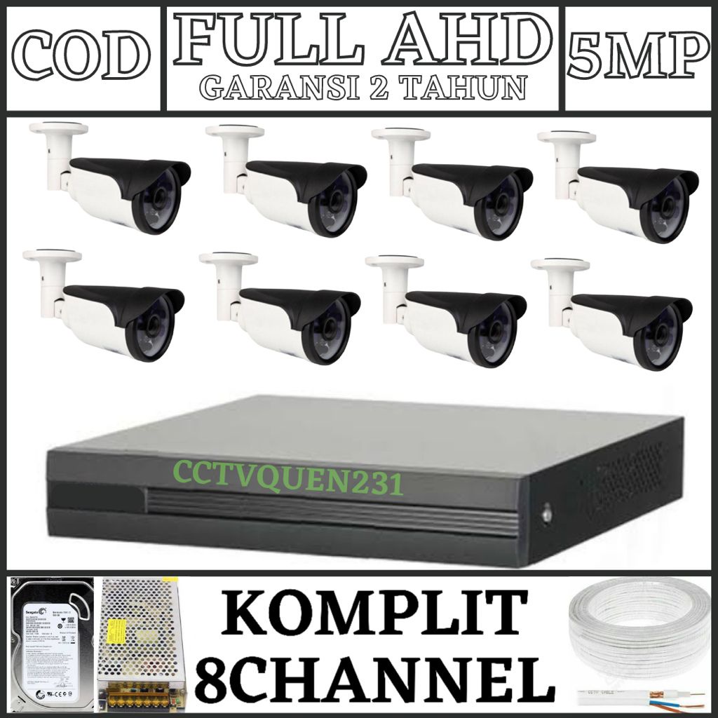 PAKET CCTV FULL AHD 8 CHANNEL 8 KAMERA 5MP 1080P IR SONY LENGKAP TINGGAL PASANG AJA BRO