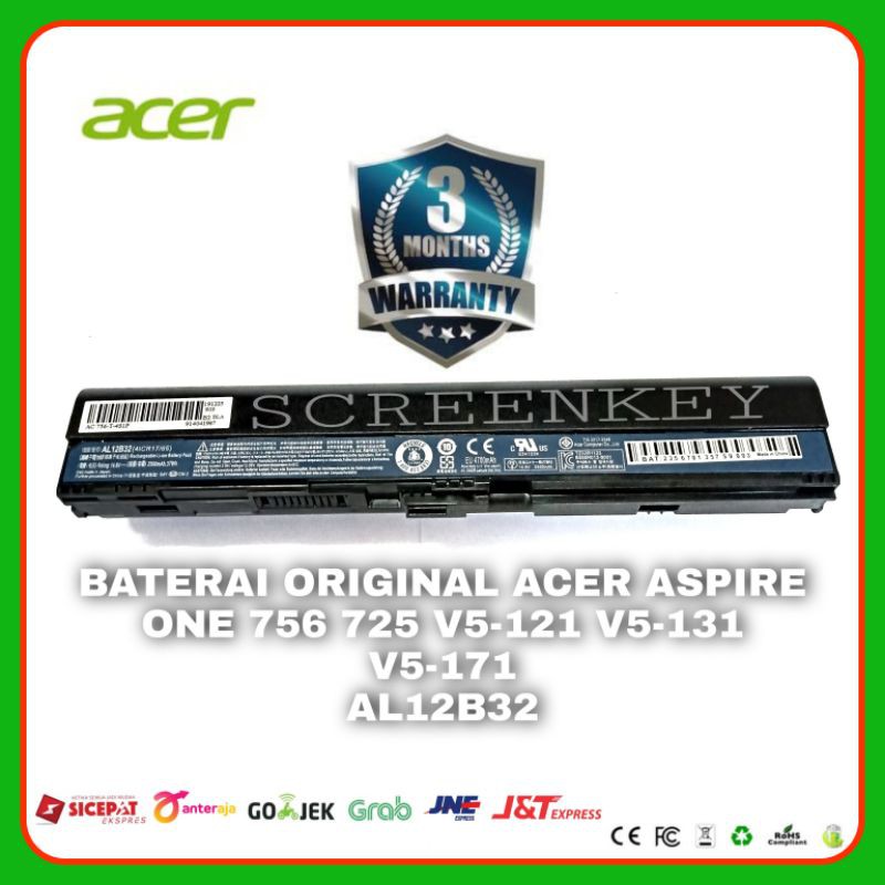 Baterai Acer Aspire One 725 756 AO725 AO756 V5-121 V5-131 V5-171 V5-122 AL12B32