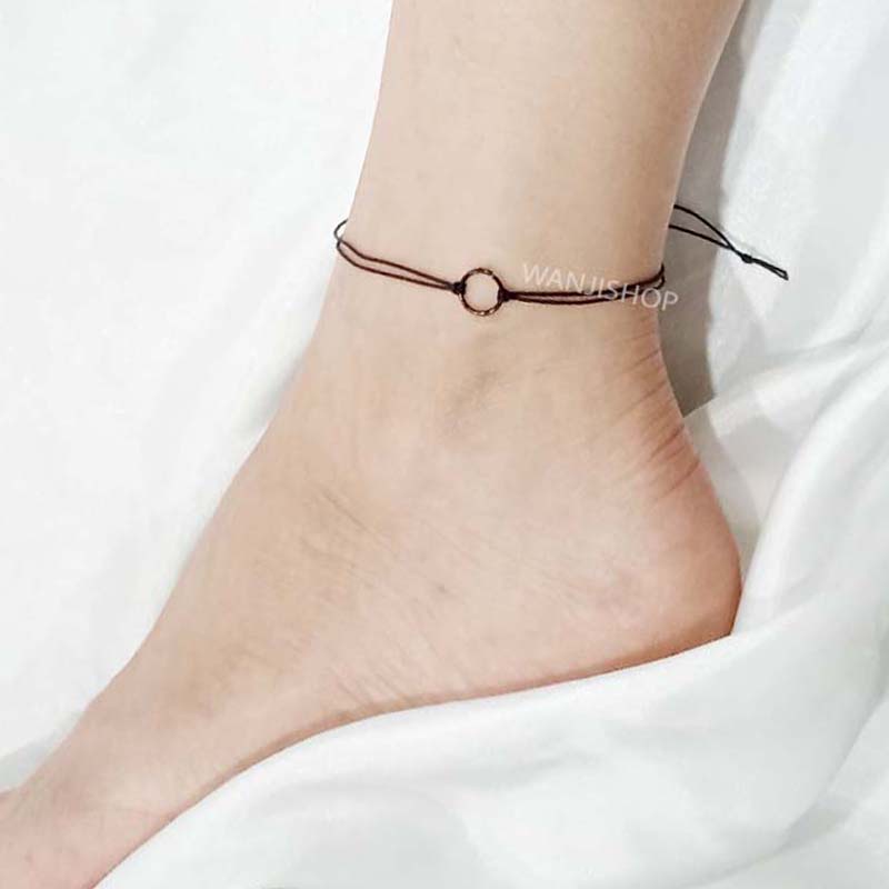 AB-12 Gelang Kaki TINY BLACK RING Mini Tiny Super Simple Cute Anklet Bracelet