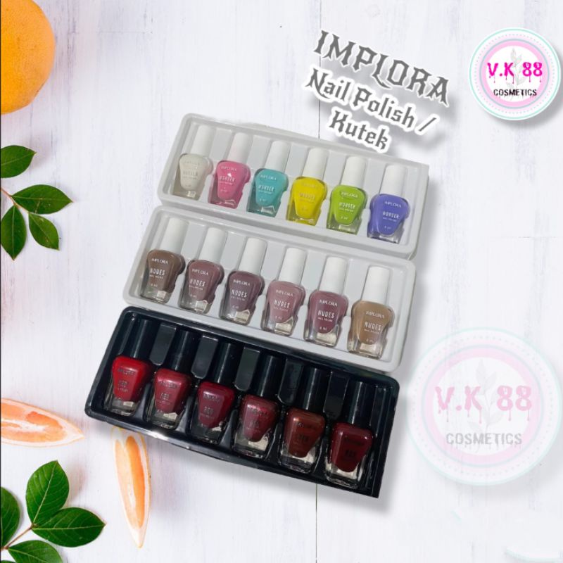 ⭐V.K 88⭐ IMPLORA Nail Polish Clear | Nude | Red | Wonder 8 ML | Kutek Muslimah | Cat Kuku | Kutek EC