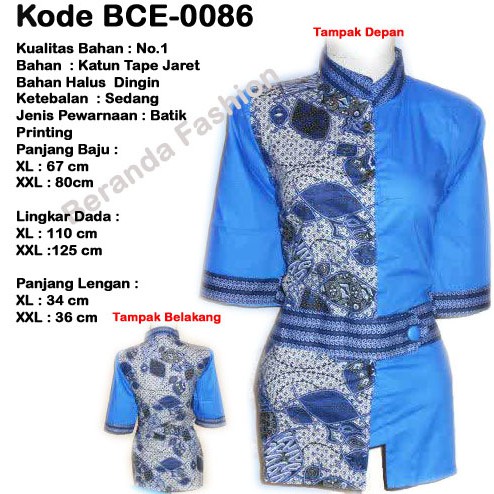 Pakaian Blouse Wanita Biru Elegant Batik