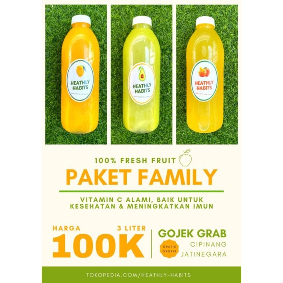 

Promo Paket Family Jus 3 botol/Alpukat,Jambu, Mangga/ Heathly Habits Premium 100% Buah asli