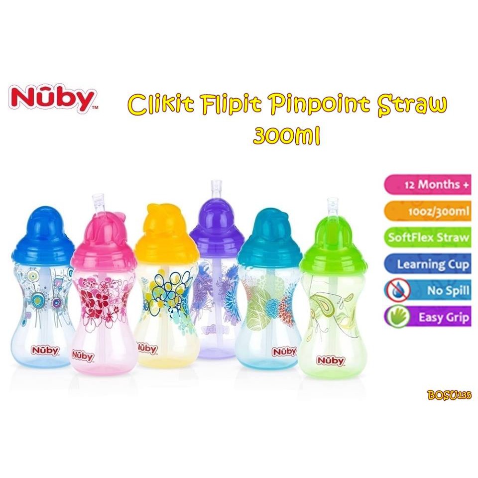 BOSU135 NUBY CLIKIT FLIPIT PINPOINT STRAW 300 ML BOTOL SEDOTAN 10241