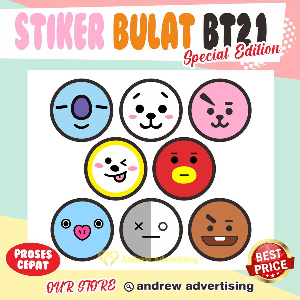 [READY STOCK] Stiker Bulat BT21 BTS Kpop Murah 3cm