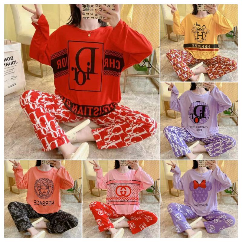 BP017 PP Import Kaos  Grosir Baju Tidur Wanita Terbaru Import Bahan Kaos Lengan Panjang