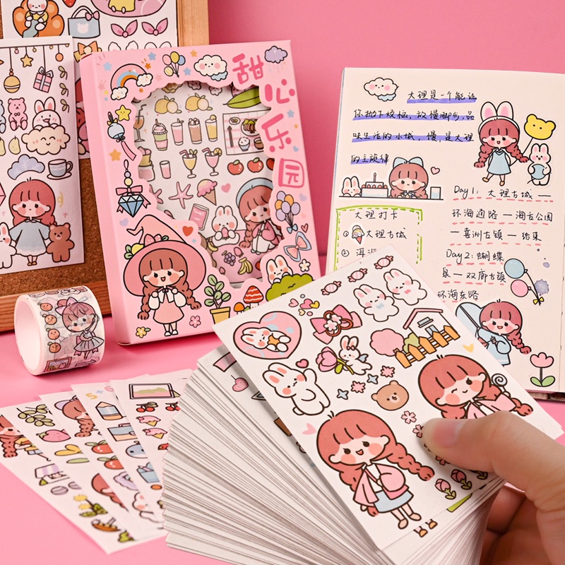 50 Lembar Stiker Kertasselotip Washi Gambar Kartun Kawaii Untuk Dekorasi Scrapbook DIY