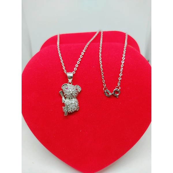 KALUNG PERAK ASLI 925 LAPIS EMAS/KALUNG MODEL CAMPUR + LIONTIN KOALA DAN MATA PUTIH COR/ASLI SILVER/PERHIASAN FASHION