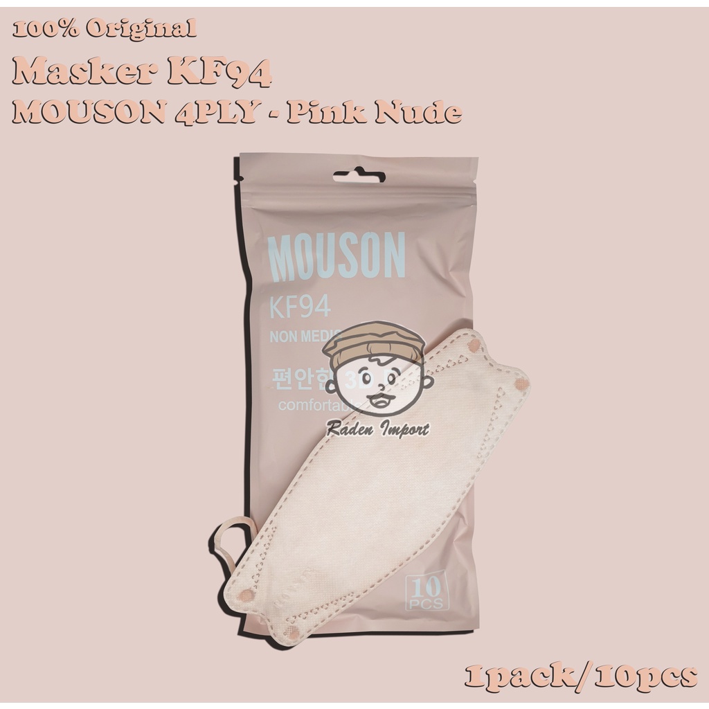 Masker KF94 MOUSON 4Ply Warna Nude Pink Pinknude Soft Pastel 4 Ply Medis BFE 95% Premium Quality