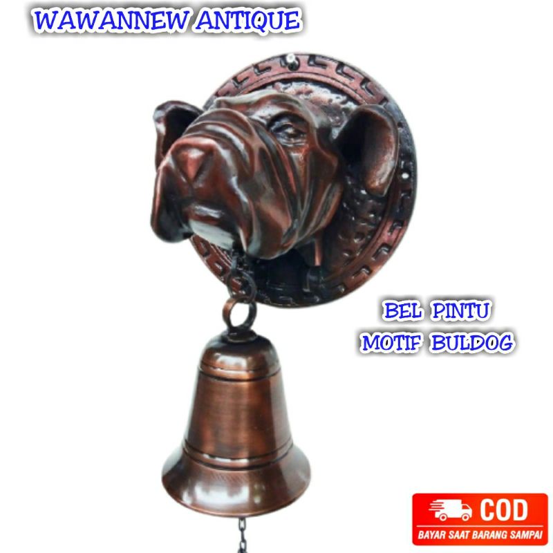 Bel Pintu Lonceng Rumah Pagar Kuningan Antik Murah Motif Buldog