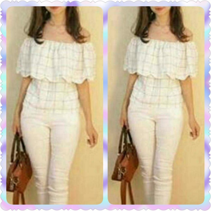 Baju Atasan Wanita Terbaru Blouse Korea Sabrina Kotak Kotak
