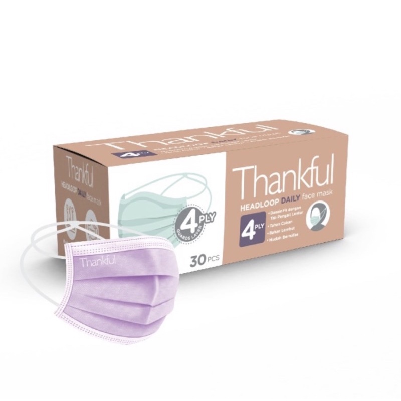 Masker Thankful Hijab Headloop 4ply daily mask isi 30 pcs