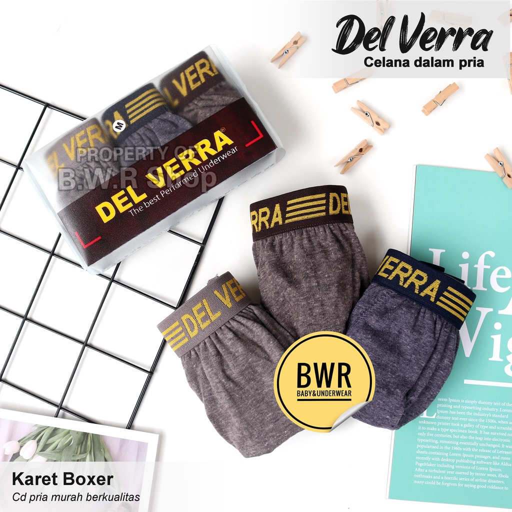 [ 3pc ] CD Del Verra KARET BOXER Polos SEGITIGA / Celana Dalam Pria Sempak Murah Berkualitas | Bwr