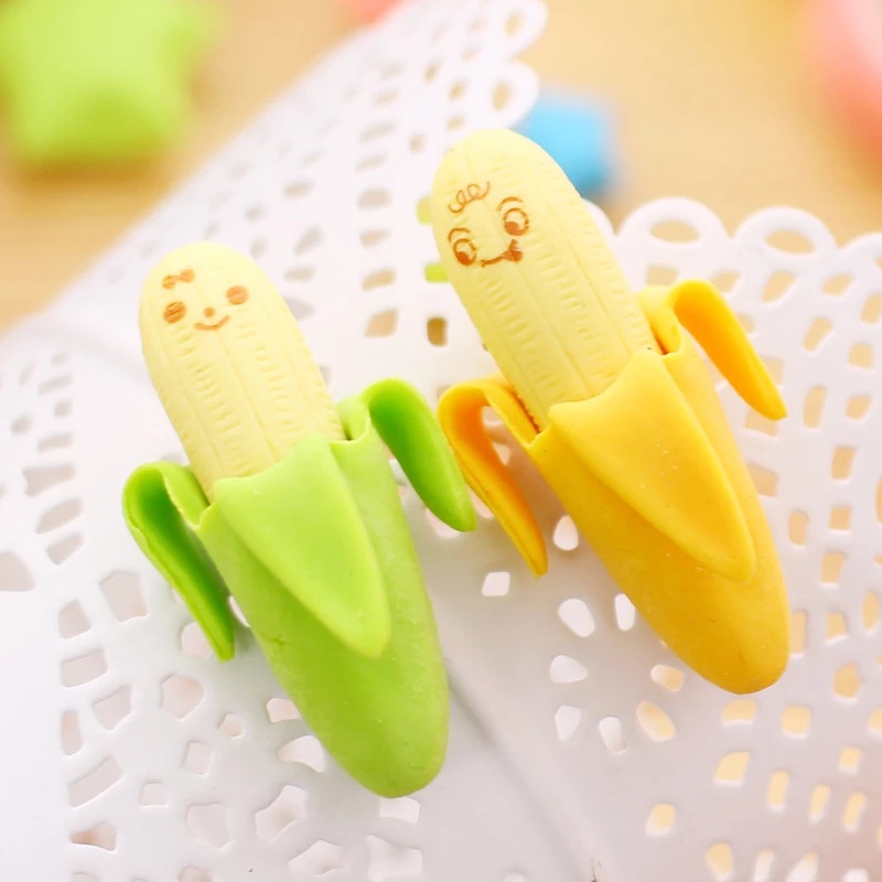 2pcs Penghapus Karet Mini Bentuk Pisang Warna Permen Dapat Dilepas Untuk Alat Tulis Anak