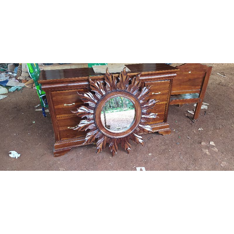 CERMIN DINDING KAYU JATI JEPARA / CERMIN BULAT