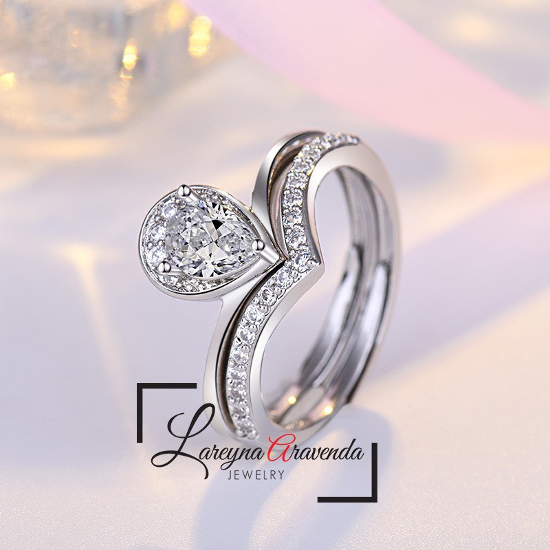 Cincin Silver S925 Wanita 2 in 1 Model Tetesan Diamond CC025