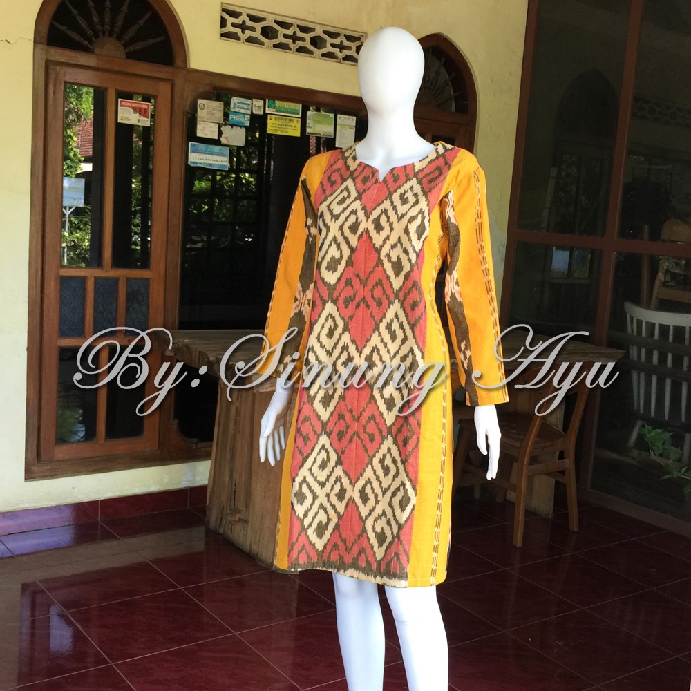 DRESS CASUAL TENUN IKAT JEPARA TORAJA WARNA KUNING