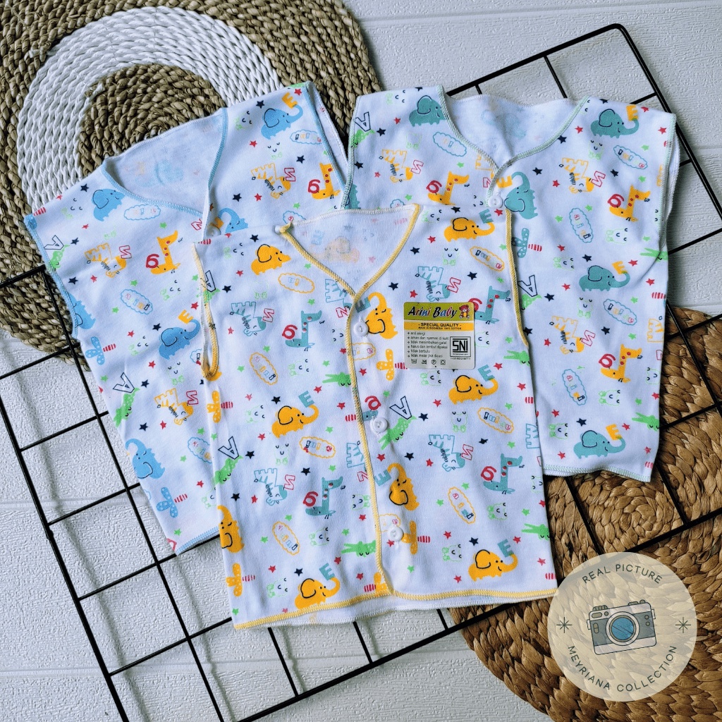 3 SET Baju Bayi Kutung Baru Lahir / 3 PCS Baju Bayi Newborn / 3 Baju Bayi Tanpa Lengan Putih Motip SNI Bayi Baru Lahir Meyriana Collection