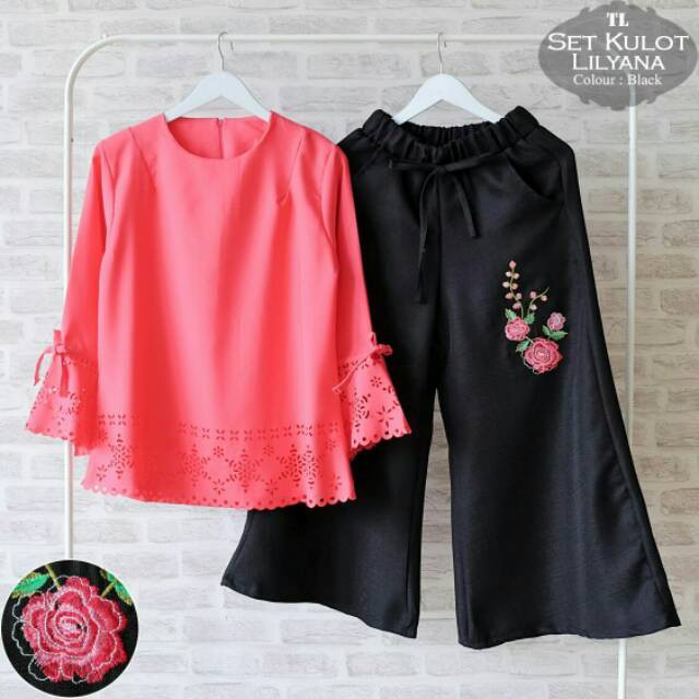 SET KULOT LILYANA blouse blus baju wanita trompi terompet celana panjang bordir
