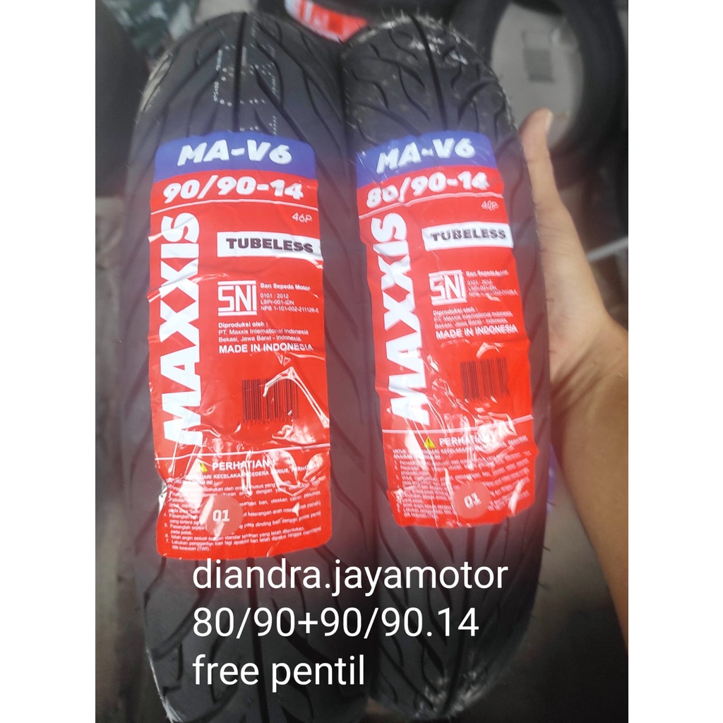 PAKET BAN TUBELESS MATIC MAXXIS MA-V6 ( 70/90 + 80/90  -  80 + 90/90 ) RING 14 DEPAN + BELAKANG FREE PENTIL ALL MATIC