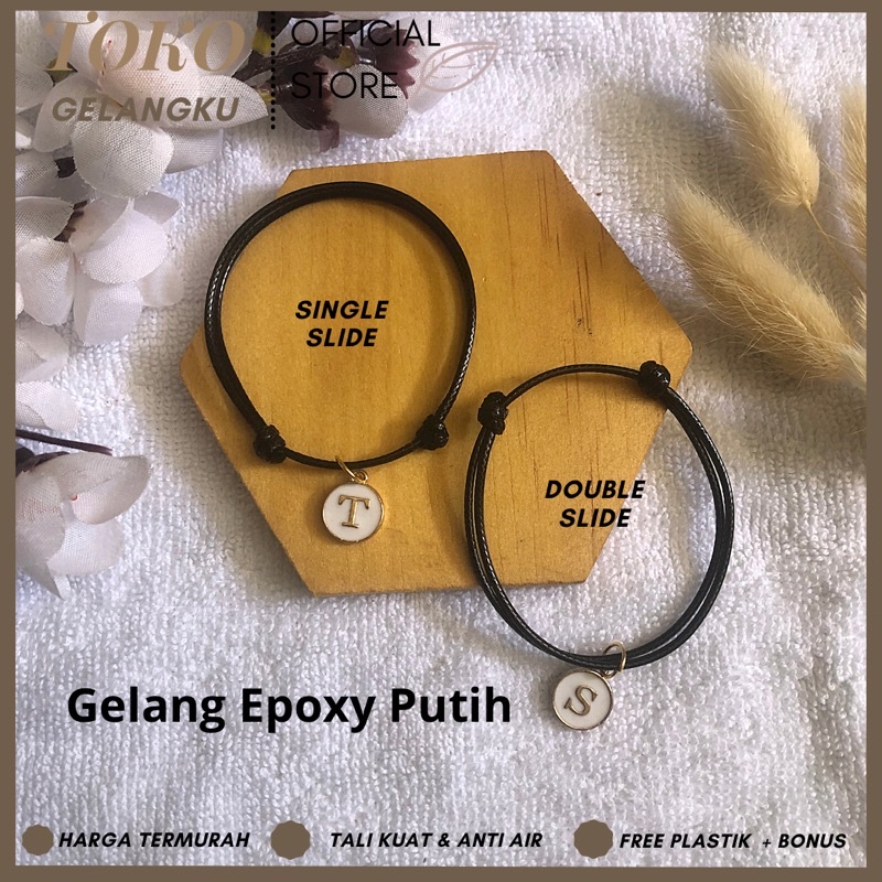 (A-Z) GELANG EPOXY PUTIH ( BELI 10 FREE 1 GELANG POLOS ) / Gelang Tali Huruf Inisial Pria Wanita / Gelang Couple Sahabat Pacar / Bracelet initial Abjad