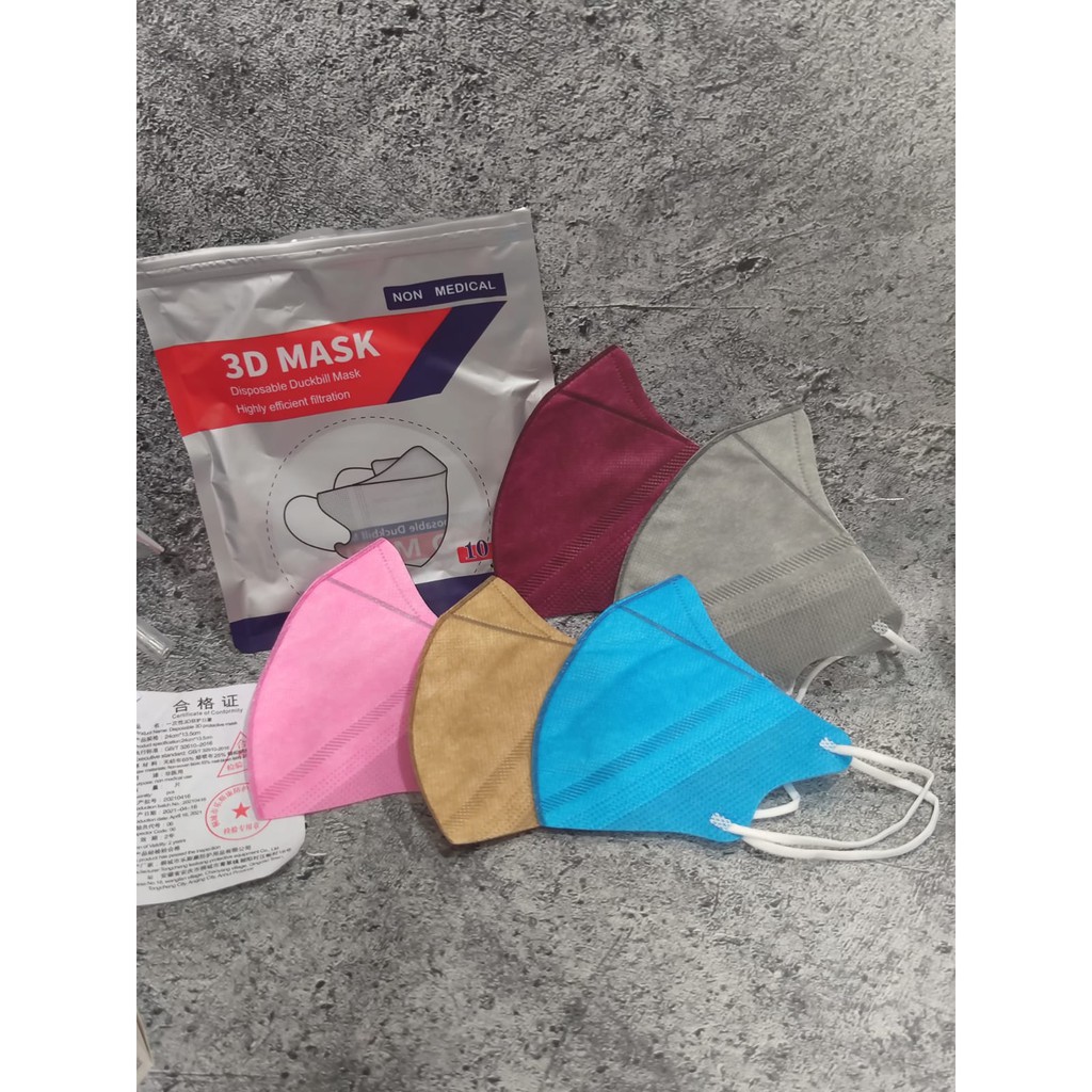 MASKER DUCKBILL 3D FACE MASK MIRIP UTAMA - HYGENIC PACK MIX 5 WARNA ISI 10 PCS