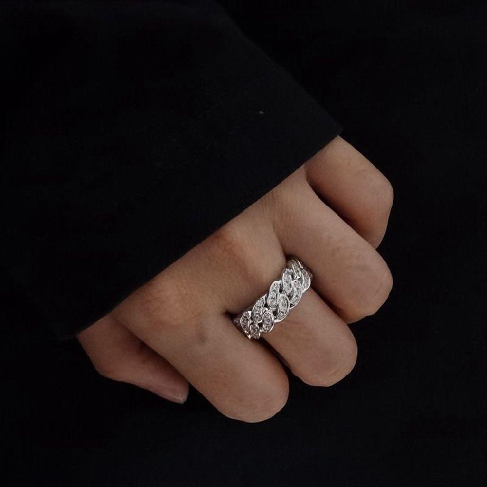 Agustina Pria Cincin Trendi Keren Sederhana Kuba Rantai Wanita Cincin Ekor Cincin Gaya Punk Cincin Logam Zirkon Pria Jari Cincin