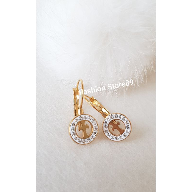 ReStok Anting jurai salib titanium gold white anting fashion rohani salib Antikarat Bestquality