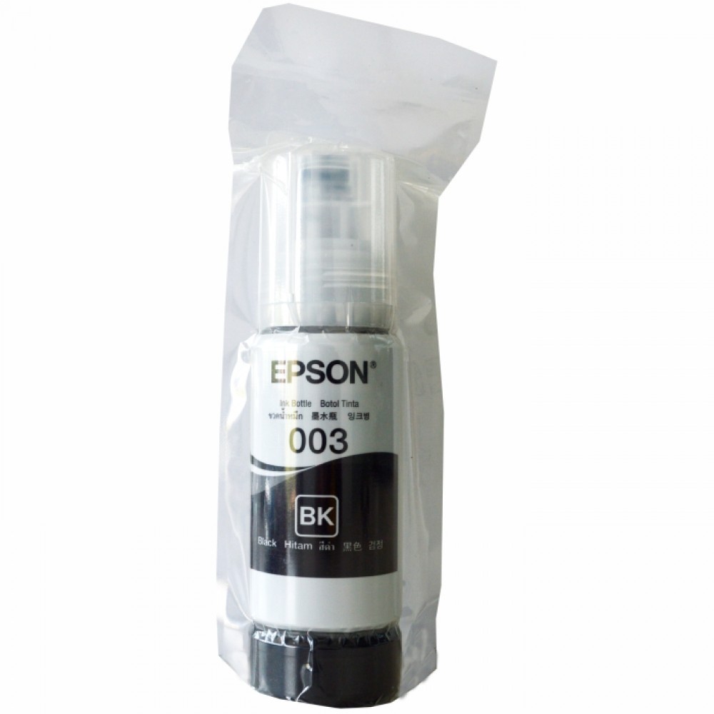 Tinta Epson EcoTank 003 Original ASLI Cyan Magenta Yellow Black Refill Botol Ink Printer L1210 L1250 L1256 L3210 L3216 L3250 L3256 L5290 L5296 L1110 L3110 L3150 L5190 Black Color Hitam Warna Ori 100% Resmi