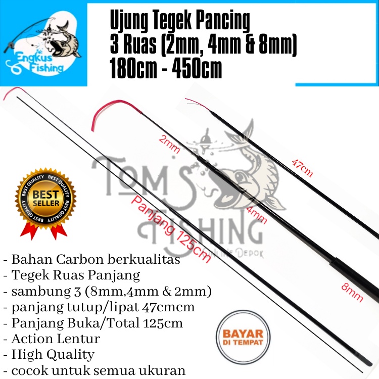 Ujung Sambungan 3 Ruas Tegek Pancing (180cm - 450cm) Carbon Murah - Engkus Fishing