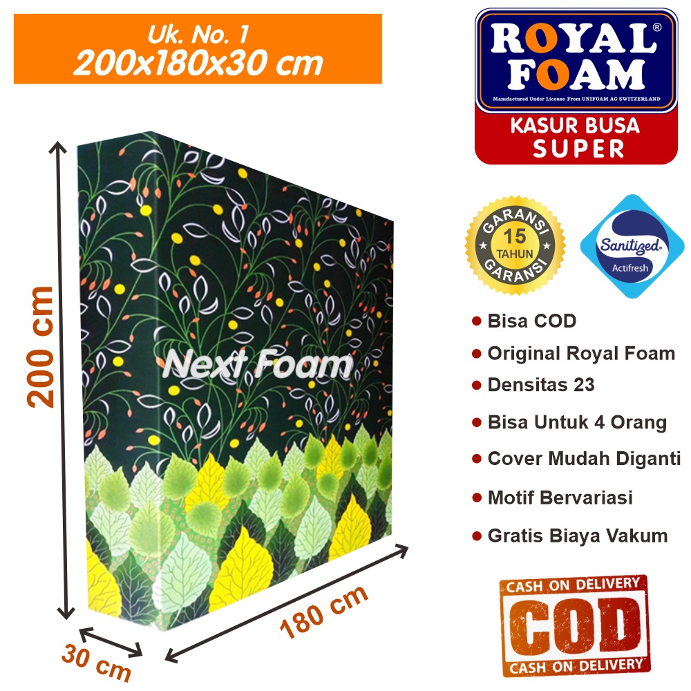 Kasur Busa Royal Foam Ukuran No 1 200x180x30 cm Tebal 30 cm D23 ORIGINAL Garansi 15 Tahun