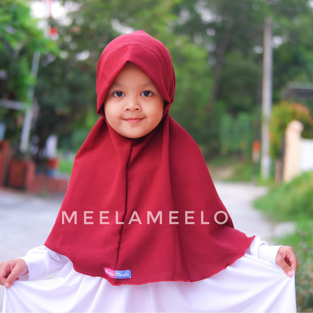 kerudung anak hijab anak/jilbab anak jilbab instan tali maroon/merah