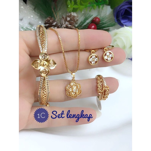 [Xuping] Set bangle xuping full diamond gold [4 motif set xuping] Set mawar, kupu, full diamond perm