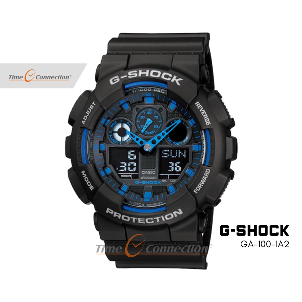 Casio G-SHOCK GA-100-1A2 Original / Jam Tangan Pria Analog Digital / Gshock Blue Black Hitam Biru GA