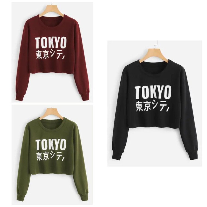 TBI Crop Top Sweater Tokyo Harajuku Kaos Model H&amp;M Baju Style K-Pop Korea